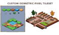 create pixel art tileset, isometric tileset, top down tileset, tilemap, 2d game