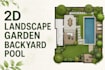 design layout 2d, landscape garden, backyard, pool