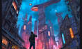 do a cyberpunk futuristic city and background