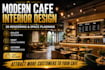 design modern cafe or restaurant interior with 3d rendering