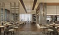 upscale 3d elevated dining hall,eatery space,cafe bar render,restaurant interior