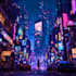 design a futuristic cyberpunk city environment