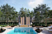 design luxury 3d backyard landscape and pool rendering