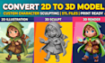 convert your 2d image into a printable 3d toy 3d head bust action figure model