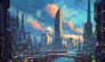 illustrate a cyberpunk city illustrations