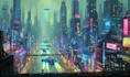 making a cyberpunk futuristic city illustration
