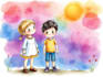 do watercolor children illustration