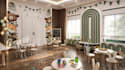design 3d kids classroom, interior decor plan,8k render mood board,shopping list