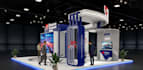 design modern exhibition booth, trade show plan, pavilion, render display stand