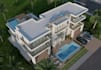3d ocean front property,triplex villa design,rooftop lounge,garden render,facade