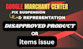 fix google merchant center suspension and misrepresentation issues