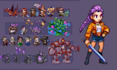 draw animated pixel art characters, pokemon trainer sprite, video game sprites