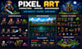 draw pixel art character sprite and game background for indie games