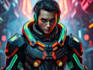 create a professional cyberpunk character illustration in neon style