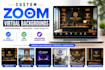 design realistic zoom virtual background, office mockup, google meet with logo