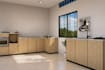 design modern small kitchen with 3d render and layout plan