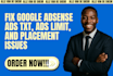 fix google adsense ads txt ads limit and placement issues