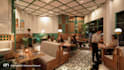 design cafe interior with strong branding realistic render