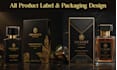 custom luxury perfume label, logo and box packaging design