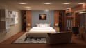 do interior design for bedroom, office, kitchen, living room render