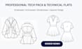 fashion tech pack, clothing design, flat sketch, technical drawing
