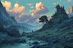 paint professional landscape concept art in painterly style