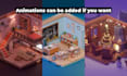 create 3d cartoon isometric scenes