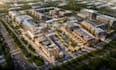 create urban masterplan commercial plaza aerial rendering