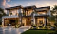 create photorealistic modern house facade exterior rendering