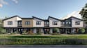 construct real estate property,modern townhouse,aerial view, site plan rendering