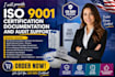 provide iso 9001 certification documentation and audit support
