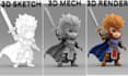 convert 2d design to quality 3d model, 3d character design, 3d printable design
