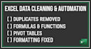 do excel data cleaning, formulae and organization