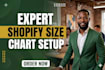 setup shopify store size chart recommender kiwi avada vitals hulk website