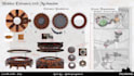 design game prop concept art with orthographic sheets and 3d blockout