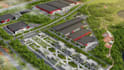 buildup industrial building, industrial facility remodel,render master site plan