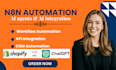 create n8n automation, shopify workflow and CRM API integration
