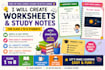 create worksheets and study notes for class 1 to 8 students