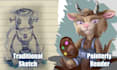draw expressive cartoon character design with a loose painterly style