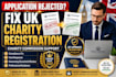 fix rejected UK charity registration application