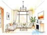 digital sketch interior illustration with watercolour style