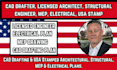 cad drafter, licensed architect, structural engineer, mep, electrical, usa stamp