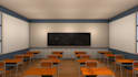 renovate 3d school building design, classroom and educational interior