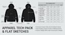 create a professional apparel tech pack and flat sketch