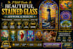 create stained glass art illustrations, mosaic logo, book covers window pattern