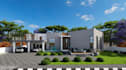 render villa house elevation drawing,modern facade, high end building cgi render