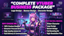 design complete vtuber business package, logo, banner and character
