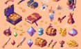 design pixel art game UI icons hud elements top down and isometric pixel