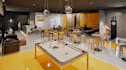 multi function recreational area,hospitality building,cafeteria dining rendering