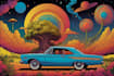 draw psychedelic illustration with retro comic art style